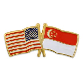 PinMart‘s USA and Singapore Crossed Friendship Flag Enamel Lapel Pin - Country Flags Pins For Hats, Jackets, and Backpacks – 1 Piece