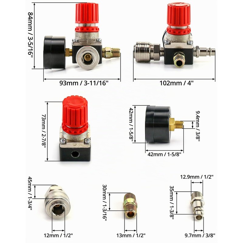 QWORK Air Compressor Pressure Regulator, 1/4 Inch EU Standard Pressure