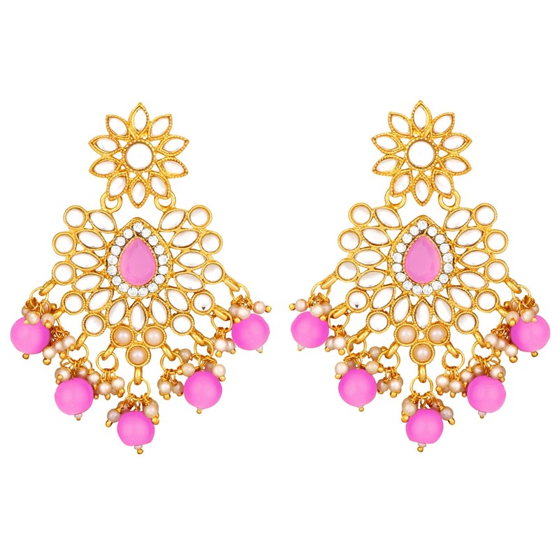 Aheli Gold Plated Kundan Dangling Pearls Necklace Earring Maangtikka Jewellery