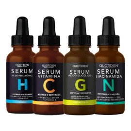 Kit 4 Serum Vitamina C + Suero Acido Hialuronico + Serum Niacinamida + Suero Ácido Glicólico Quotidien - Skin Care - Cuidado Facial Para Todo Tipo De Piel - Skincare Paquete - Antienvejecimiento