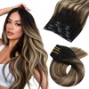 Clip in Hair Extensions Black Brown Ombre Low Bulk 16