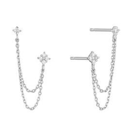 Chain Earrings for Women, Gold Double Piercing Two Holes Huggie Cubic Zirconia Stud Earrings Tassel Links Ear Cuff Cartilage Earrings for Teen Girls Women Jewellery Gifts Christmas Birthday