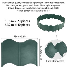 Garden Edging Border, 20PCS Interlocking Landscape Edging Fence, No-Digging Plastic Garden Fence Border Set for Dividing Different Planting Areas, Decoring Garden Lawn [Green]