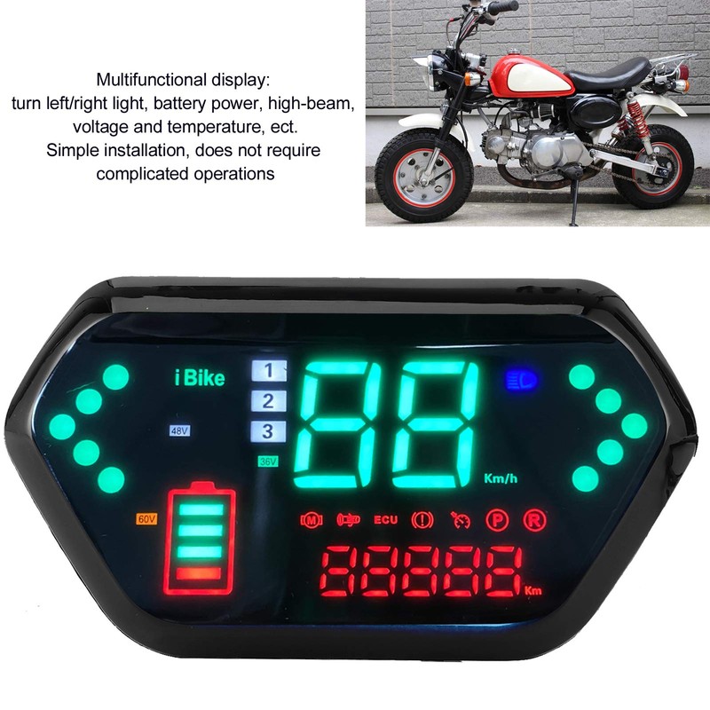 Motorcycle Speedometer, 60 V High-Definition LCD Display, Universal Motorcycle Speedometer,