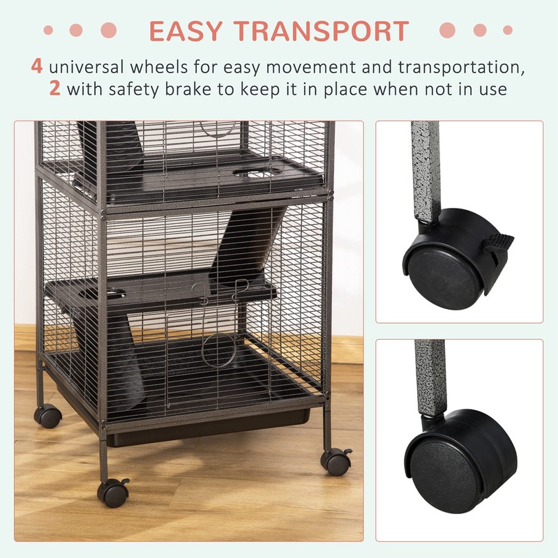 PawHut Metal Small Animal Cage, 4-Tiers Rolling Big Ferret Cage