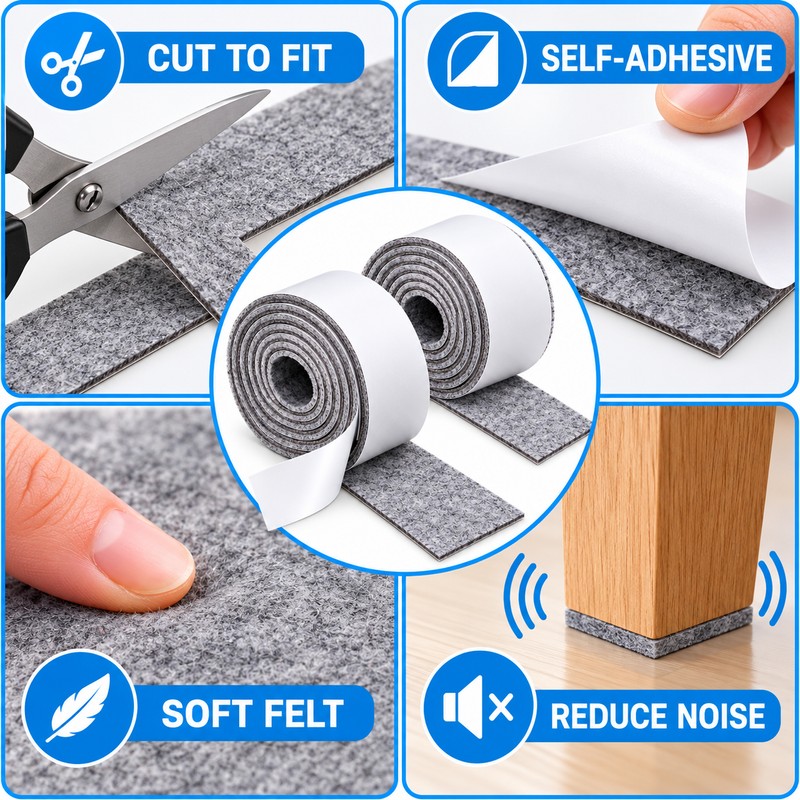 2-Pack Self-Adhesive Felt Furniture Strips for Floor Protection – 39.4
