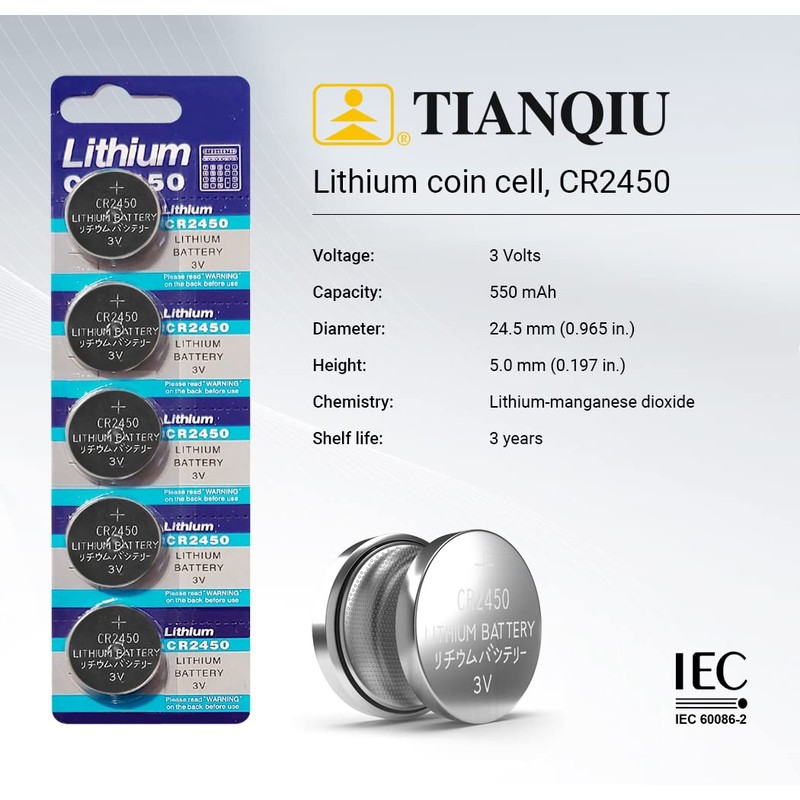 TIANQIU 100 X Cr2450 Br2450 2450 3V Lithium Batteries