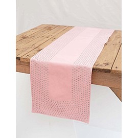 Camino de mesa de lentejuelas plateado para cenas familiares o reuniones, fiestas de interior o exterior y camino de uso diario, decoración de mesa de boda, color (rosa rubor), tamaño (33 x 182 cm)