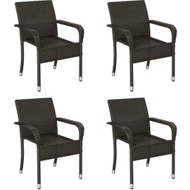 Yaheetech Set of 4 Stackable Outdoor Rattan Dining Chairs, All-Weather Armchair w/Armrests, Steel Frame for Garden, Patio, Deck, Yard, Poolside, Brown