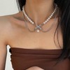 Vacaonio Boho Layered Pearl Choker Necklace Rhinestone Bow Necklace Silver