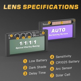 tooliom Auto-Darkening Solar Variable Shade 8-13 Color Lens 2”x4.25" Fits Pancake Masks