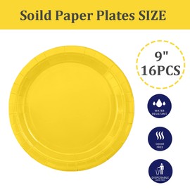 16PCS Sunflower Yellow Paper Plates 23cm,Disposable Paper Plates 9 inch Solid Color Paper Round Dinner Plates Tableware Party Plates for Birthday,BBQs,Picnic,Kids Shower Party Plates Supplies