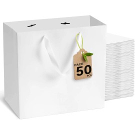 White Gift Bags with Handles Medium Size Bulk for Wedding Party Birthday Business and Shopping Paper Bags Large SizeSize: 8x5x10 Inch-50-pcs, Color: White, thickness: 250gsm