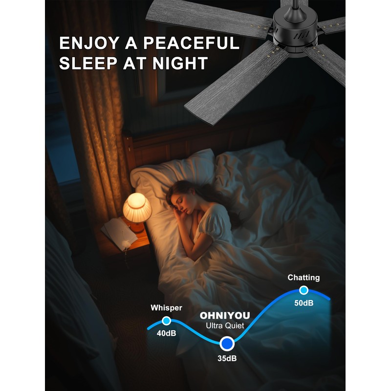 Ohniyou 48'' Ceiling Fans with Lights and Remote, 6 Speeds,