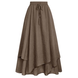 SCARLET DARKNESS Women's Renaissance Maxi Skirt High Waist Irregular Double Layer Medieval Skirt with Drawstring, light brown