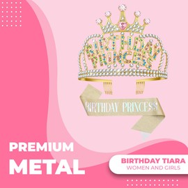 Papoopy Birthday Tiara and Crown with Sash, Birthday Sash for Birthday Party (Multi)