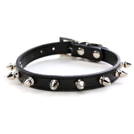 Serijoars Spiked Dog Collar Spiky Cat Collar PU Leather Adjustable Pet Collar Kitten Spiked Collar (XS, Black)
