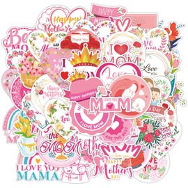 Tinoaly 50pcs Happy Mother's Day Stickers, Various Styles Waterproof Vinyl Mothers Day Gift Tags Mom Labels Ideal Party Favor and Decoration for Greeting Cards Envelope Seals Gift Wrap