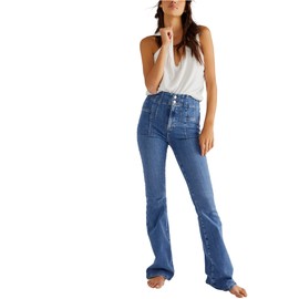 Free People We The Free Jayde Flare Jeans for Women - Skinny Ft with Dramatic Flare, Chic and Festive Jeans Sunburst Blue 28 33.5