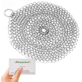 Amagabeli 8”x8” Cast Iron Cleaner Round Chainmail Scrubber for Cast Iron Pans Stainless Steel Scrubber Cast Iron Skillet Cleaner Chainmail
