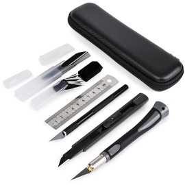 Ehdis Precision Hobby Knife Set Craft 9mm Utility with Extra Blades, Steel Ruler for