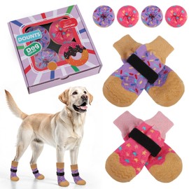 EXPAWLORER 8 Pcs Donut Dog Socks with Gift Box,Dog Boots & Paw Protectors in Winter,Dog Booties for Hardwood Floor Anti Slip,Prevent Licking Paws,Dog Shoes for Small Medium Large Senior Dogs