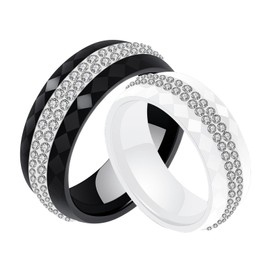 AMDXD Jewellery Ceramic Rings 8 mm Wedding Rings Zirconia Pave Elegant Polished Wedding Ring Engagement Ring Black/White Size 52-62, Ceramic, Cubic Zirconia