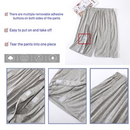 KUMUROETA Tear Away Shorts for Post Surgery,Bedridden Patient Pants,Recovery Pants After Hip and Knee Surgery,Incontinence Shorts,Post Surgery Side Snap Shorts for Men Women,Grey