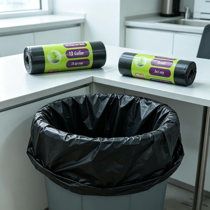 Tall Kitchen Trash Bags 13 Gallon, Easy Tear Black 60