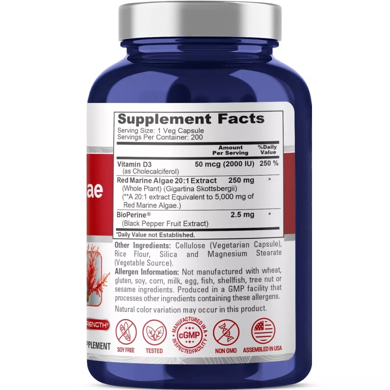 NusaPure Red Marine Algae 5,000mg 200 veggie Capsules with Bioperine