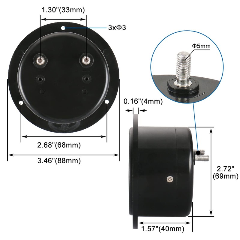 Baomain Round Voltmeter Voltage Meter 62T2 Gauge Analog Panel Class