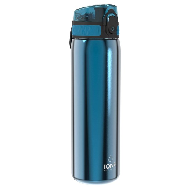 Ion8 Stainless Steel Water Bottle - Food-Safe and Odor Resistant - Fits Car Cup Holders, Backpack Pockets, Bike Bottle Holders and More, 20 oz / 600 ml (Pack of 1) - Metallic Blue