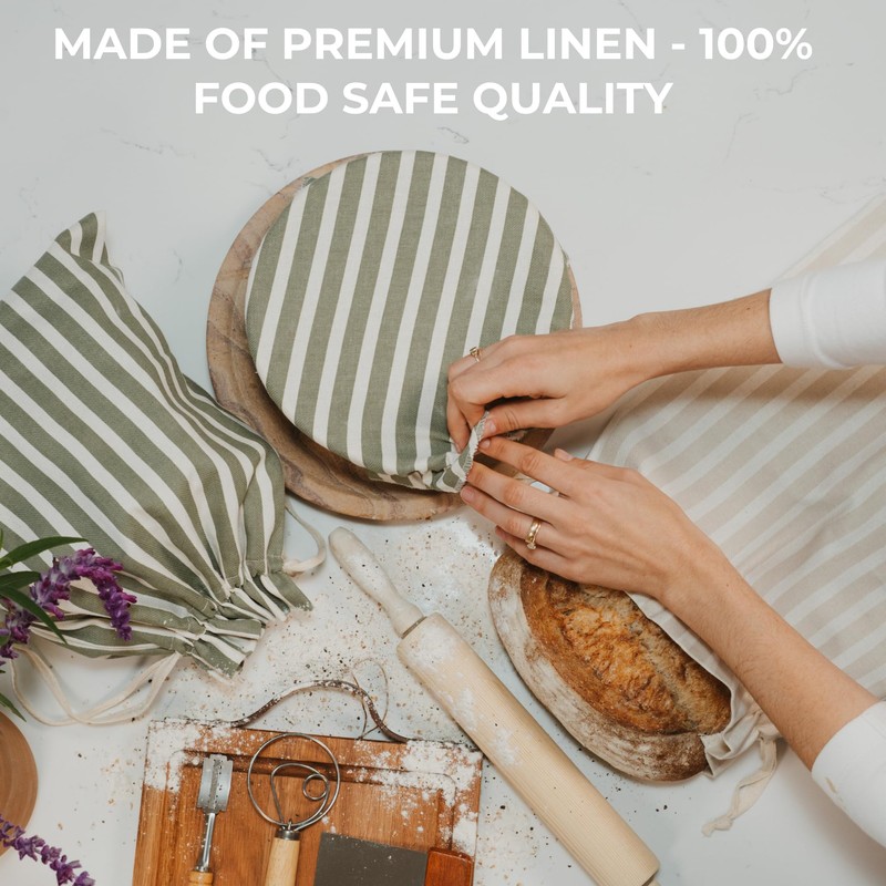 Beautiful Linen Bread Bag Set and Proofing Cover For Homemade