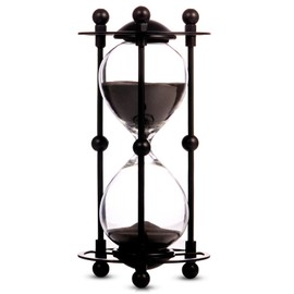 QIRLOEU Hourglass, 15 Minute Sand Timer, Vintage Metal Hour Glass for Home Office Desk Decor, Unique Sand Clock Gifts (Black)