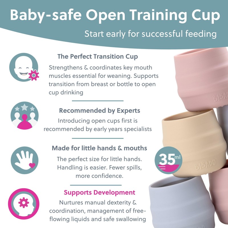 BIBaDO - Sippit Silicone Baby Cup, Blush (2-Pack) - Open