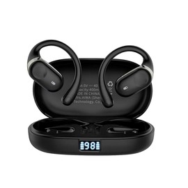 Open Ear Headphones Wireless Bluetooth Earbuds with Smart Power Display, 40H Playtime, Clear Calls, Secure Fit, IPX5 Waterproof Sports Earbuds for Workout, Running-X18 (Black)