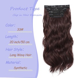 KEPBEAY Clip in Hair Extensions 4Pcs 180g Long Wavy Synthetic Hair Extension Clip ins Natural Black for Women 20 inch Clip in Extensions (33, 20inch)