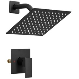 BWE Shower Faucet Set Matte Black Bathroom Rain Shower System Single Function Shower Trim Kit with Rough-in Valve 8 Inch Square Rainfall Shower Head and Handle Set