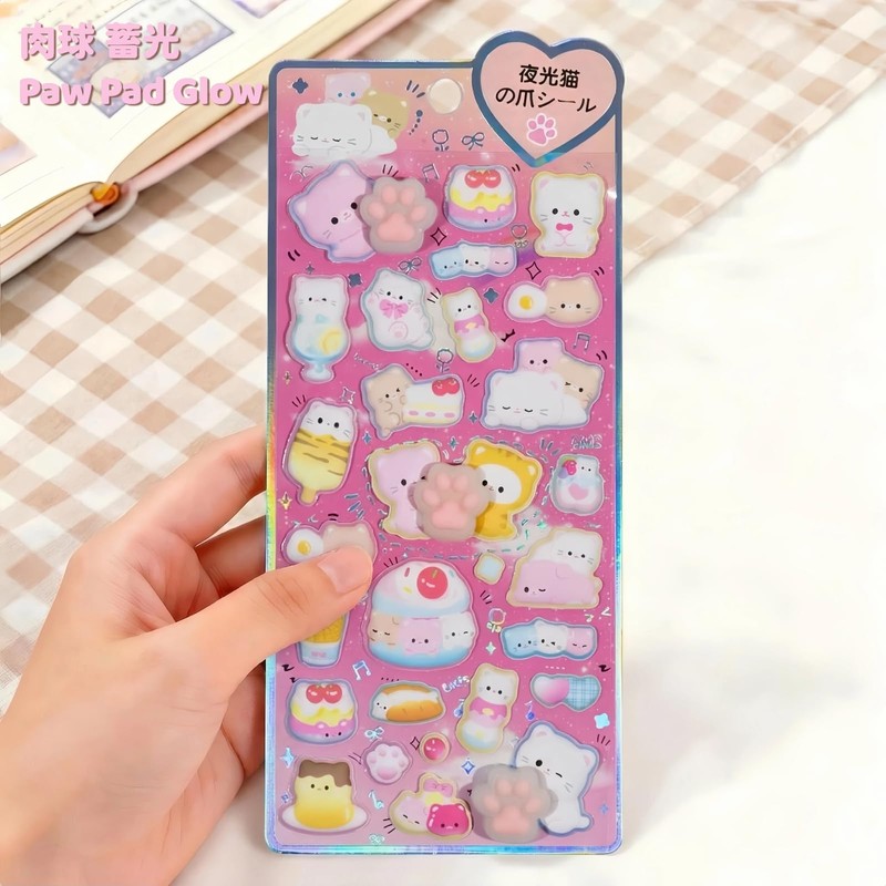zenoco Squishy Stickers, 3D, Noctilucent, Cat Paw Design, Squishy Style,