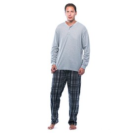 #followme Pajama Set for Men with Thermal Henley Top and Polar Fleece Pants 44909-3A-NEW-XL Charcoal
