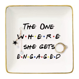 Engagement Gifts for Women-Bride to Be-Newly Engaged Gift-Bridal Shower Gifts for Her-Bachelorette Party Gifts-The One Where She Gets Engaged- Ceramic Jewelry Holder Ring Dish Trinket Tray-Friends TV