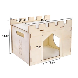 Yesland Rabbit Hideout Castle, Wooden Bunny Houses and Hideouts, Detachable Small Animal Play Hideaway Hut and Playhouse for Indoor Bunnies Guinea Pig Hamster Chinchilla Gerbil