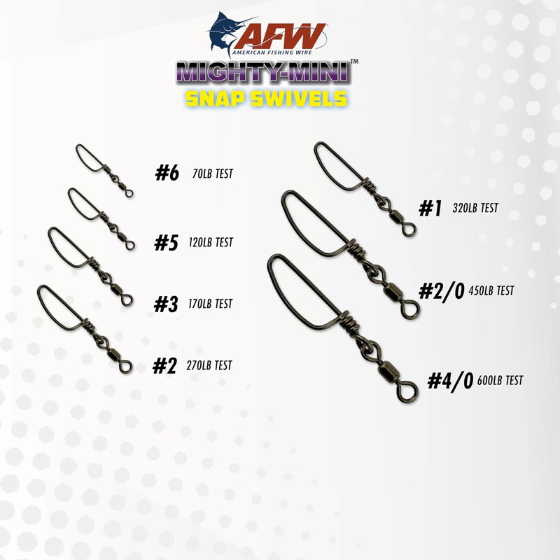 American Fishing Wire Mighty Mini Snap Swivels, Black, 170-Pound, 50-Piece