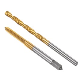 uxcell Tap & Drill Bit Set, 3/16-24 UNC Straight Flute Thread Tap and 5/32" (4mm) Twist Drill Bit, Titanium Coated M2 High Speed Steel Thread Repair Tapping Tools