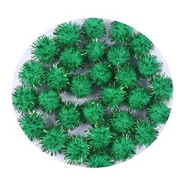 YYCRAFT 50pcs Glitter Tinsel Pom Poms Sparkle Balls for DIY Craft/Party Decoration/Cat Toys(25mm,Emerald Green)