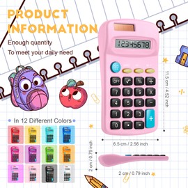 24 Packs Pocket Size Mini Calculator Basic Calculators for Handheld Angled Students 8 Digit Display Solar Battery Dual Power Small Calculator for Students Kids Home Office (12 Colors)