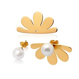 Faux Pearl Stud Earrings for Women 2 in 1 Flower Earrings -VIKI LYNN