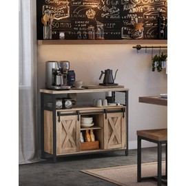 VASAGLE Buffet Cabinet, Storage Cabinet, Sideboard with 2 Sliding Barn Doors, Adjustable Shelves, 13 x 39.4 x 31.5 Inches, for Living Room, Camel Brown and Ink Black ULSC092B50