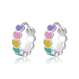 SLUYNZ Sterling Silver Colour Heart Hoop Earrings for Women Teenage Girls Love Heart Hoop Earrings, Sterling Silver