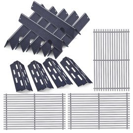 OTAMECE 66097 Grill Grates with Grill 66041 66796 Flavorizer Bars Heat Deflectors for Weber Genesis II Grill Parts, E-410, S-410, Genesis II LX E-440, S-440,Porcelain Heat Plate Deflectors